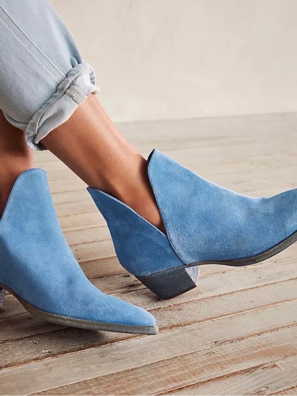 Free People Charm Double V Ankle Boots in blue suede size 41/10